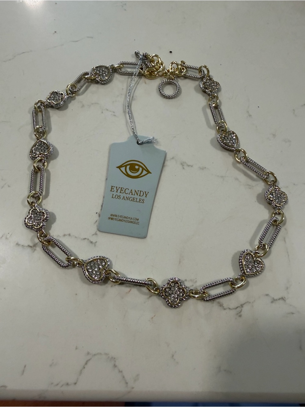 eye candy Two-Tone Gold and Silver Crystal Link Necklace
